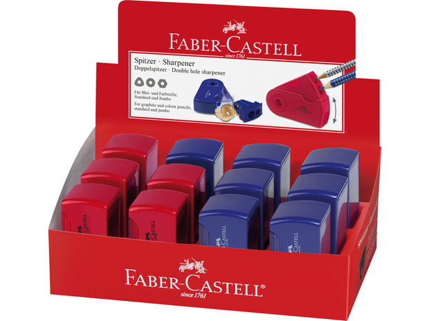 puntenslijper Faber-Castell "Sleeve" rood/blauw 2 gaats