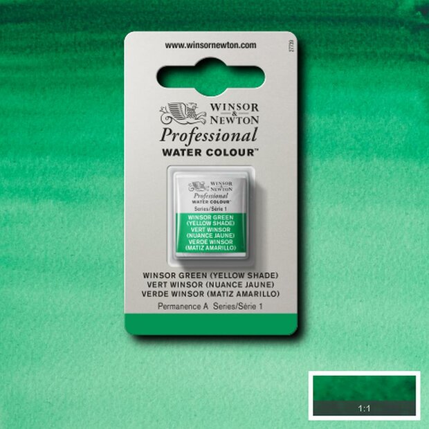 Winsor Green (Yellow Shade) Serie 1 Professional Watercolour Half Napje van Winsor &amp; Newton Kleur 721