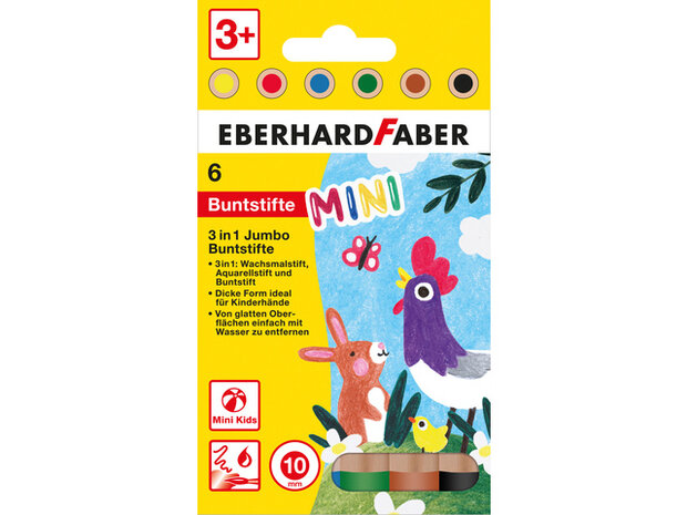 10mm Eberhard Faber 3 in 1, 6 x Dikke kleurpotloden