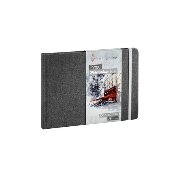 A5 Toned Watercolourbook Grey Aquarelpapier Hahnem&uuml;hle (fijne korrel) 60 pagina's 200 grams
