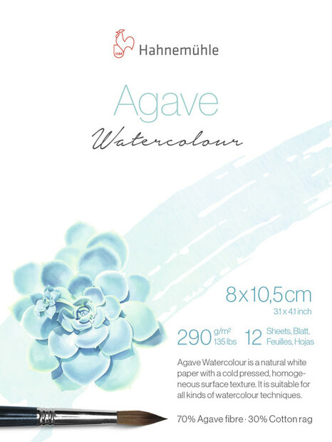 8 x 10,5 cm Aquarelblok Agave 70% agavevezel, 30% katoen Aquarelpapier Hahnem&uuml;hle (Cold Pressed) 12 pagina's 290 grams