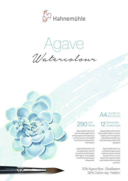 A4 Aquarelblok Agave 70% agavevezel, 30% katoen Aquarelpapier Hahnem&uuml;hle (Cold Pressed) 12 pagina's 290 grams