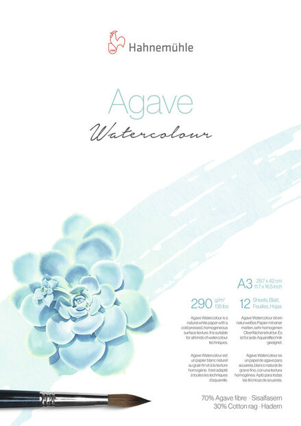 A3 Aquarelblok Agave 70% agavevezel, 30% katoen Aquarelpapier Hahnem&uuml;hle (Cold Pressed) 12 pagina's 290 grams