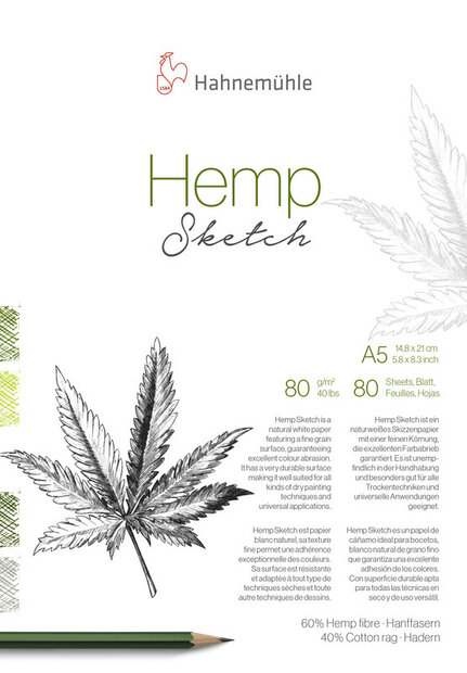 A5 Tekenblok Hemp Sketch Tekenpapier Hahnem&uuml;hle () 80 pagina's 80 grams