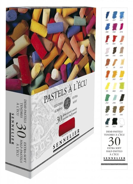 Karton doosje Pastel &agrave; l'ecu 30 1/2 halve pastels standaard kleuren van Sennelier