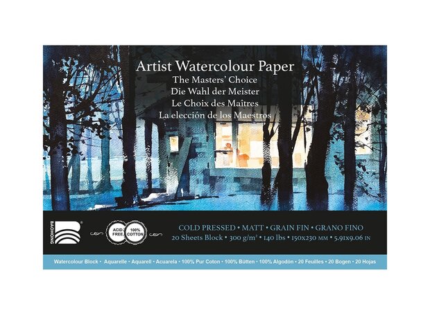 150 x 230 mm 300 grams 4-zijdig verlijmd Cold Pressed Grain Fin Medium Baohong Masters Choice Aquarelpapier Blok 20 vel