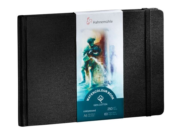 A6 (landscape) Hahnem&uuml;hle Hardcover Cold Pressed Watercolour Book 100% katoen 60 bladen 250 grams