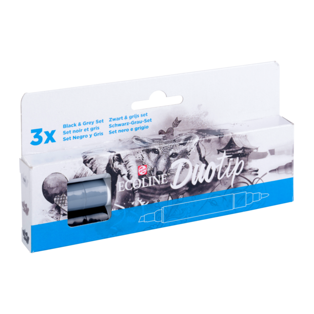 3 Zwart &amp; Grijs set Ecoline Duotip van Talens Set 902