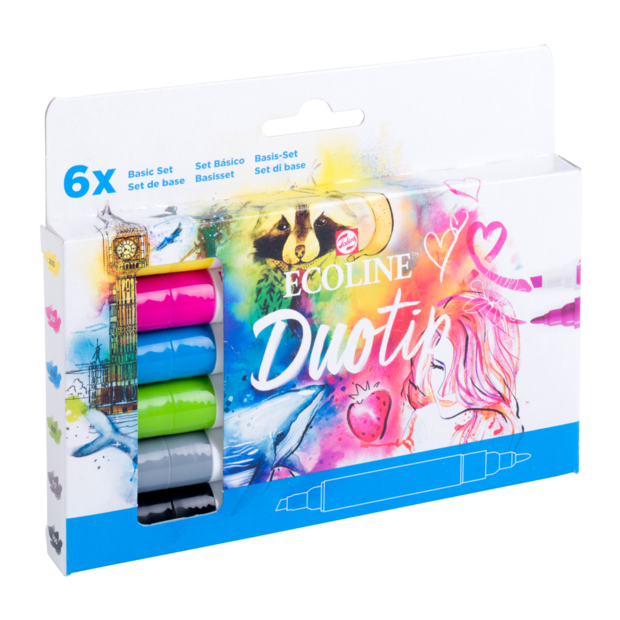 6 Basis kleuren set Ecoline Duotip van Talens Set 910