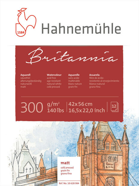 42 x 56 cm 12 vellen 300 grams Cold pressed Britannia Aquarelpapier van Hahnemuhle