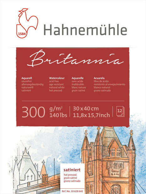 30 x 40 cm 12 vellen 300 grams Hot pressed Britannia Aquarelpapier van Hahnemuhle