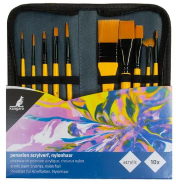 10-delige Acrylverf-penselenset van Kangaro in etui