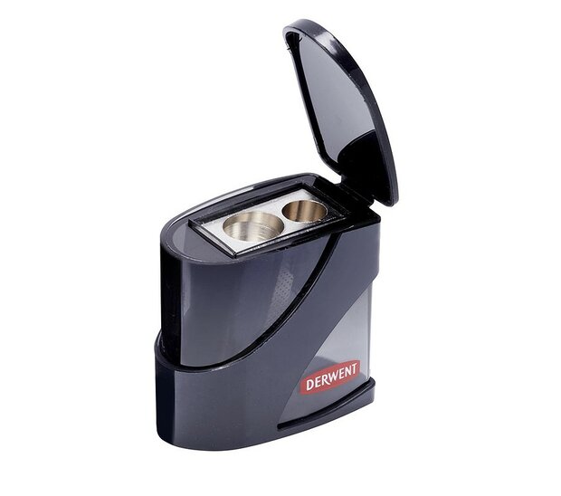 Dubbele puntenslijper met opvangbak / Manual Twin Hole Sharpener van Derwent