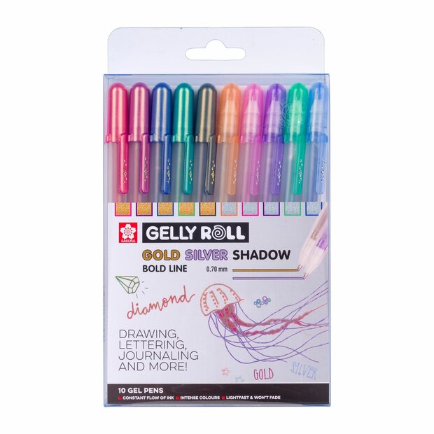 10 x Gelly Roll pennen Gold &amp; Silver Shadow set van Sakura