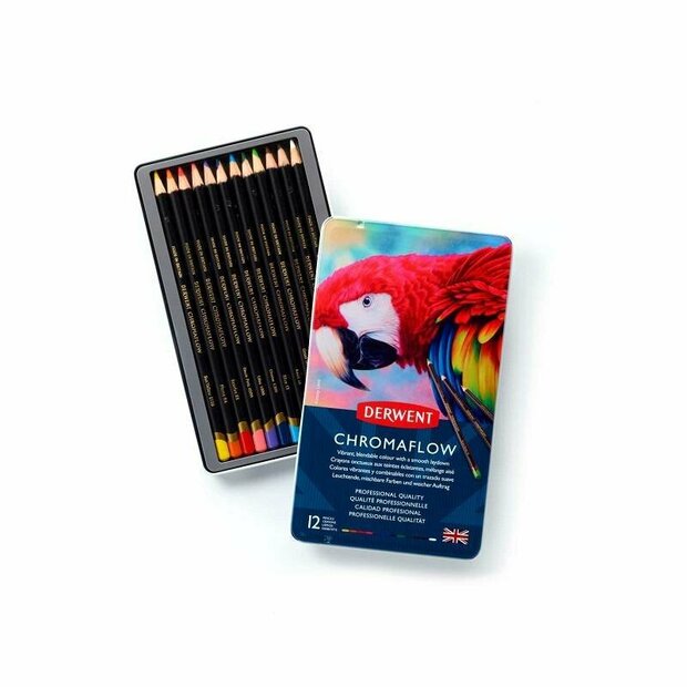12 potloden set in metalen blik Chromaflow potlood / pencil van Derwent