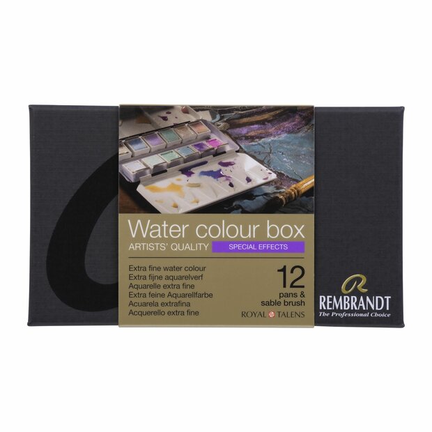 Voorkant van de set 12 napjes + penseel Specialty Kleuren set Rembrandt Professionele Aquarelverf 
