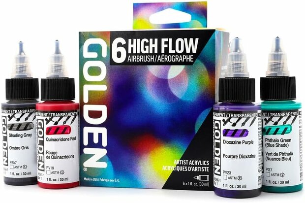 Product afbeelding van 6 x 30 ML Golden High Flow Airbrush Set