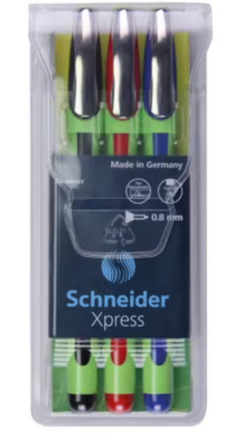 Schneider Xpress Fineliner Set &ndash; 3 Kleuren (Zwart, Rood, Blauw)