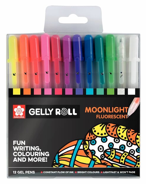 12 x Gelly Roll pennen (0,5 mm) Moonlight (06) set Fluerescent van Sakura