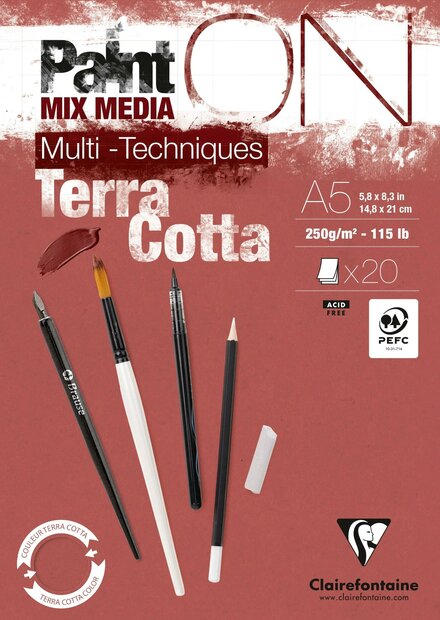 Voorkant van A5 Paint'ON Terracotta 20 vellen 250 grams van Clairefonaine 976152C  3329689761529