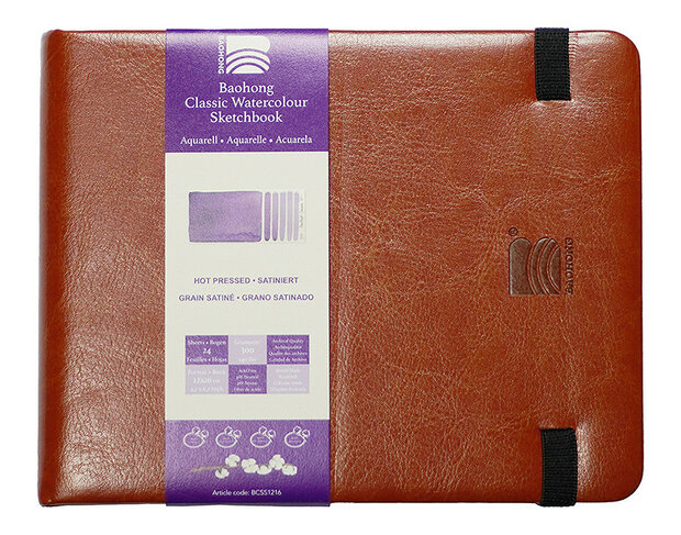 120 x 160 mm 300 grams Hot Pressed Grain Satine Glad Baohong Classic 100 % katoen aquarelpapier Sketchbook 24 vellen