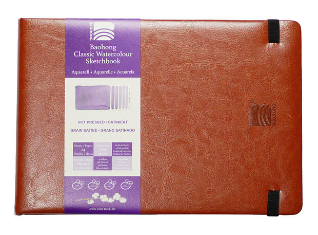 160 x 240 mm 300 grams Hot Pressed Grain Satine Glad Baohong Classic 100 % katoen aquarelpapier Sketchbook 24 vellen