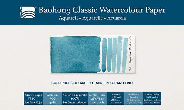280 x 380 mm 300 grams Cold Pressed Grain Fin Medium Baohong Classic 100 % katoen aquarelpapier Pak 20 vel