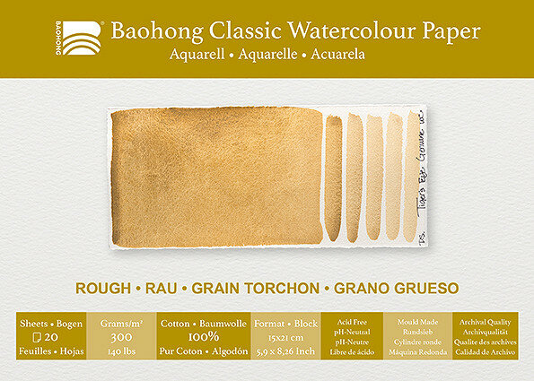 150 x 210 mm 4-zijdig verlijmd 300 grams Rough Grain Torchon Ruw Baohong Classic 100 % katoen aquarelpapier Blok 20 vel