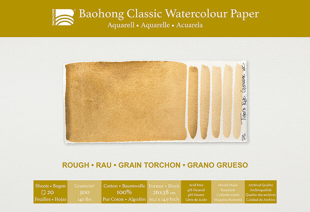 260 x 380 mm 4-zijdig verlijmd 300 grams Rough Grain Torchon Ruw Baohong Classic 100 % katoen aquarelpapier Blok 20 vel