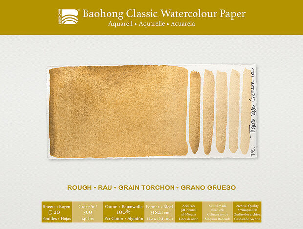 310 x 410 mm 4-zijdig verlijmd 300 grams Rough Grain Torchon Ruw Baohong Classic 100 % katoen aquarelpapier Blok 20 vel