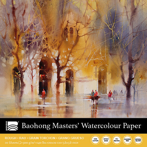 200 x 200 mm  4-zijdig verlijmd 300 grams Rough Grain Torchon Ruw Baohong Masters Choice Viktoria Prischedko 100 % katoen aquarelpapier