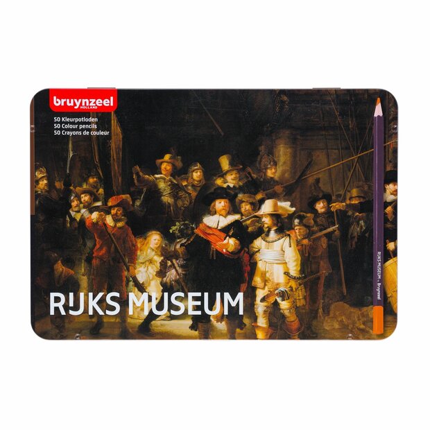 50 x Bruynzeel  Rijksuseum" Kleurpotloden in metalen set (voorkant)