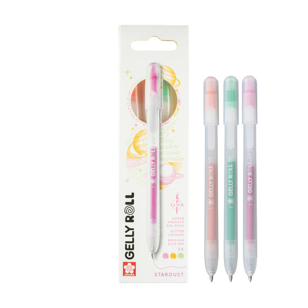 3 x Stardust Mix B Sakura Retractable Gelly Roll (klikpen) (Oranje-Pink-Smaragd) Set A3B