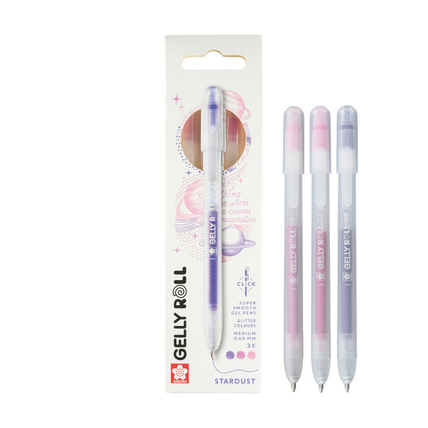 3 x Stardust Mix C Sakura Retractable Gelly Roll (klikpen) (Pink-Roze-Paars) Set A3C