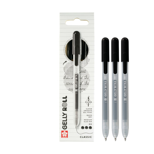 3 x Classic Zwarte Sakura Retractable Gelly Roll (klikpen) Set L3B