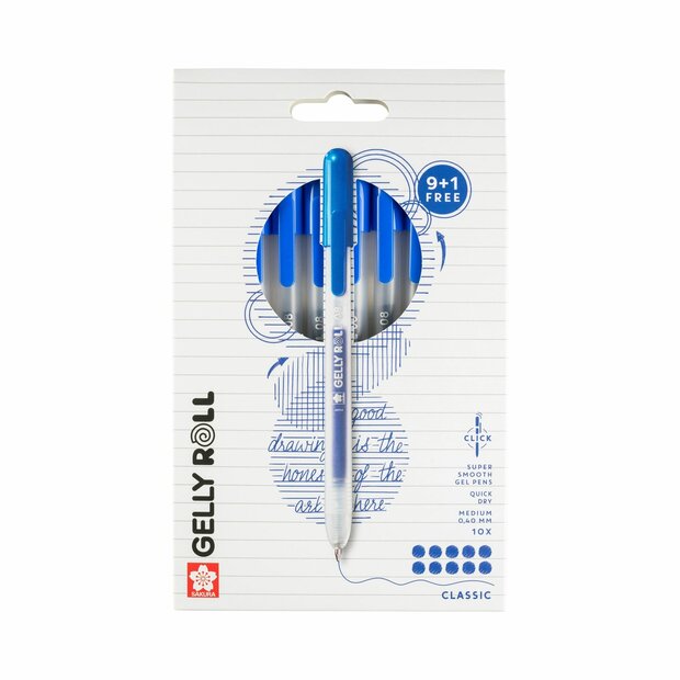 9 + 1 gratis Classic Blauwe Sakura Retractable Gelly Roll (klikpen) Set L10A