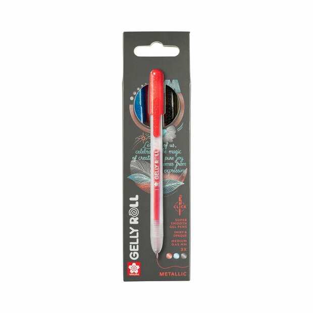 3 x Metallic Mix A Sakura Retractable Gelly Roll (klikpen) (Rood-Blauw-Zwart) Set T3A