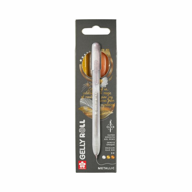 3 x Metallic Mix B Sakura Retractable Gelly Roll (klikpen) (Zilver-Goud-Koper) Set T3B