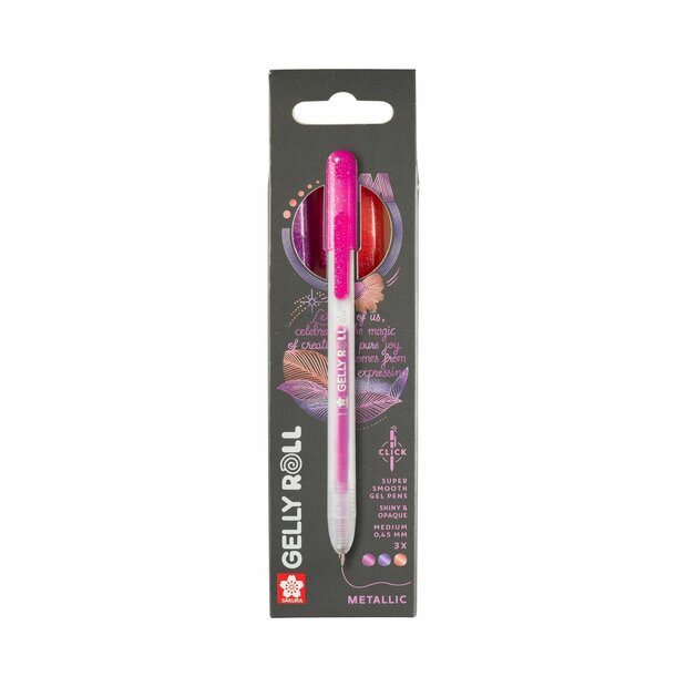 3 x Metallic Mix C Sakura Retractable Gelly Roll (klikpen) (Rood-Roze-Paars) Set T3C