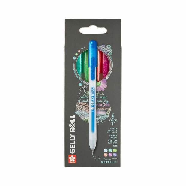 6 x Metallic Mix Sakura Retractable Gelly Roll (klikpen) Set T6