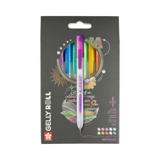 10 x Metallic Mix Sakura Retractable Gelly Roll (klikpen) Set T10