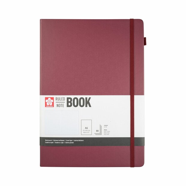 A4 notitieboek, 80 vellen gelijnd papier, moerbeikleurige harde kaft &ndash; Sakura
