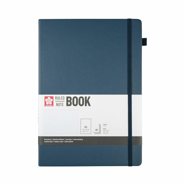 A4 notitieboek, 80 vellen gelijnd papier, indigokleurige harde kaft &ndash; Sakura