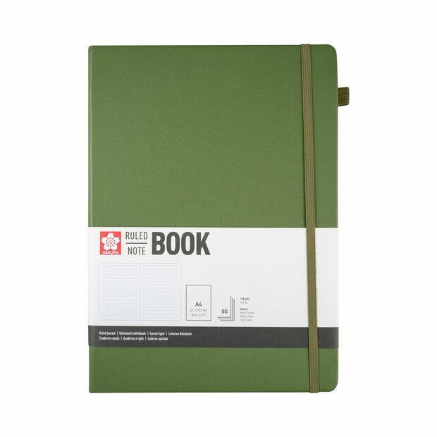 A4 notitieboek, 80 vellen gelijnd papier, dennengroene harde kaft &ndash; Sakura