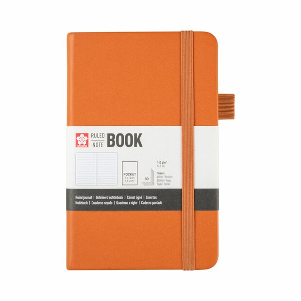 Pocket notitieboek 9 x 14 cm, 80 vellen gelijnd papier, amberkleurige harde kaft &ndash; Sakura