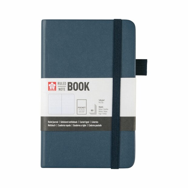 Pocket notitieboek 9 x 14 cm, 80 vellen gelijnd papier, donkerindigokleurige harde kaft &ndash; Sakura