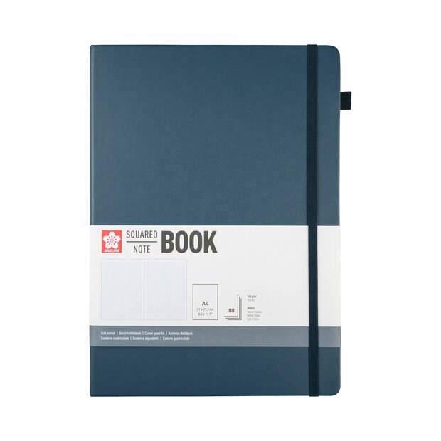A4 notitieboek, 80 vellen geruit papier, donkerindigokleurige harde kaft &ndash; Sakura