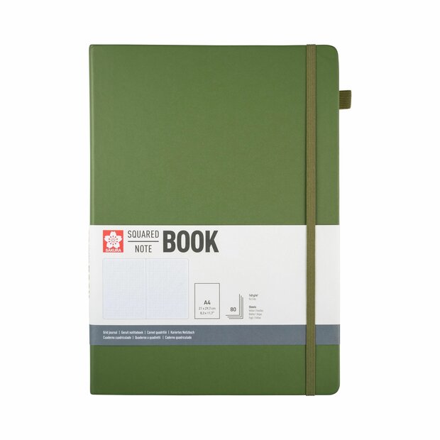 A4 notitieboek, 80 vellen geruit papier, dennengroene harde kaft &ndash; Sakura
