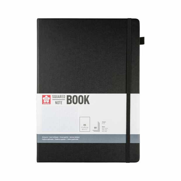 A4 notitieboek, 80 vellen geruit papier, zwarte harde kaft &ndash; Sakura