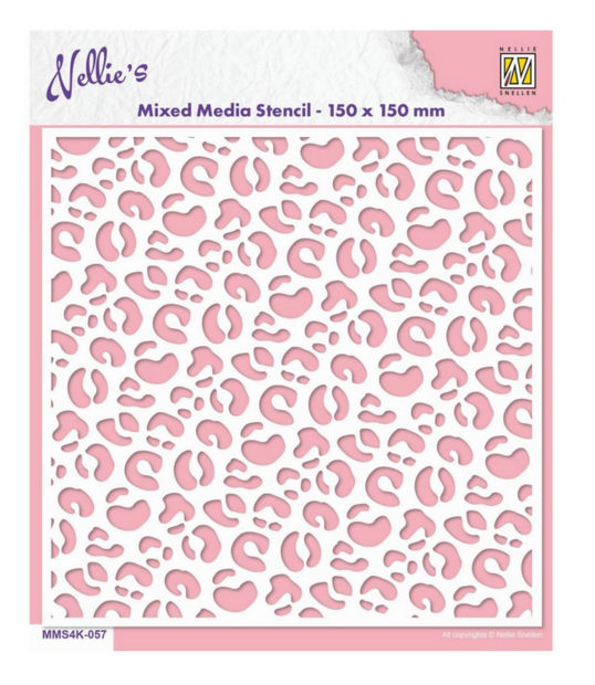 Leopard stencil Nellie&rsquo;s Choice MMS4K-057 &ndash; herbruikbaar pantermotief sjabloon 150x150 mm voor creatieve techniek